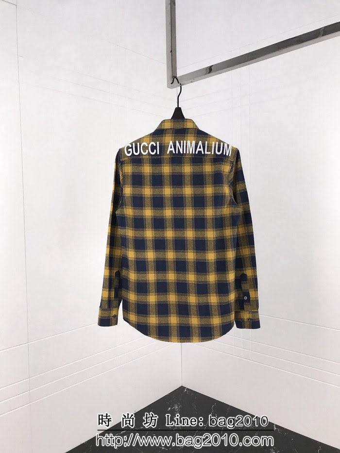 GUCCI古馳 18SS秋冬新款 字母刺繡 格紋襯衫 情侶款 ydi1373